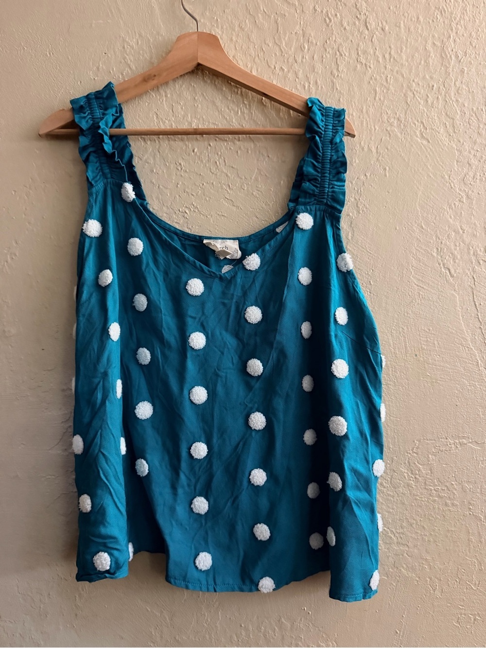 Teal Polka-Dot Ruffle Strap Tank Top